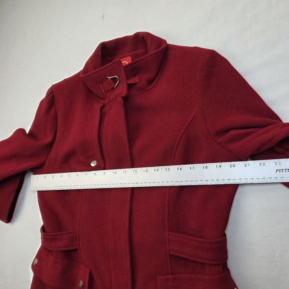 VTG Oscar de la Renta Red Wool Cashmere Coat Size 14  Belted Collar Detail - Picture 14 of 16